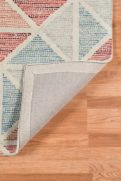 8' X 11' Orange And Blue New Zealand Lambs Wool Geometric Tufted Area Rug