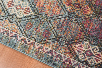 9' X 12' Teal Pink And Ivory Patchwork Stain Resistant Area Rug