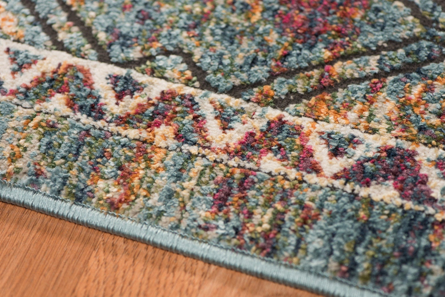 9' X 12' Teal Pink And Ivory Patchwork Stain Resistant Area Rug