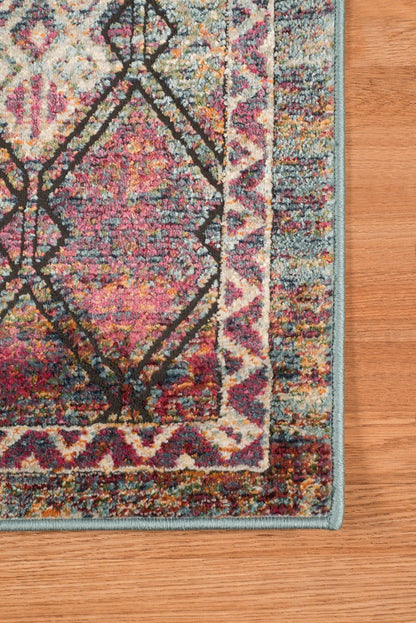 9' X 12' Teal Pink And Ivory Patchwork Stain Resistant Area Rug