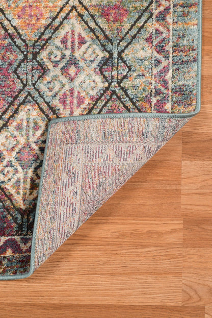 9' X 12' Teal Pink And Ivory Patchwork Stain Resistant Area Rug