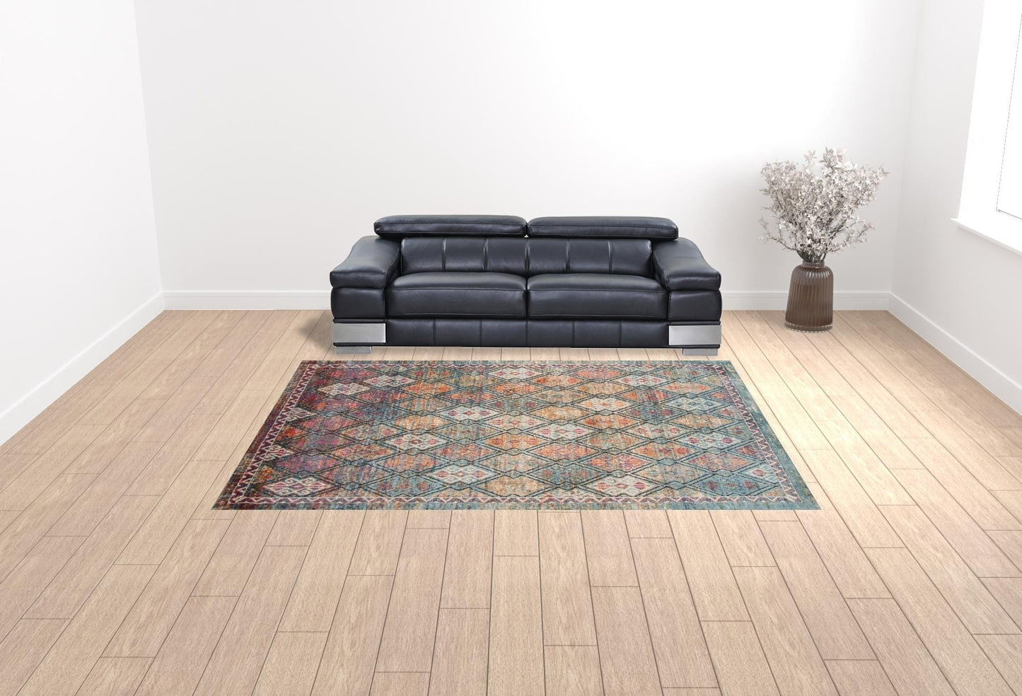 9' X 12' Teal Pink And Ivory Patchwork Stain Resistant Area Rug