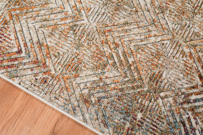 9' X 12' Orange And Ivory Geometric Power Loom Stain Resistant Area Rug