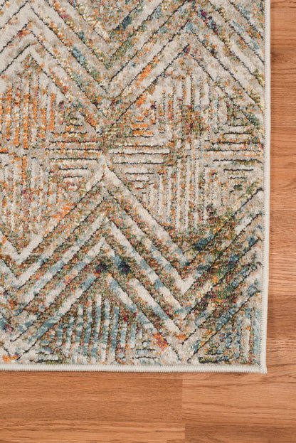 9' X 12' Orange And Ivory Geometric Power Loom Stain Resistant Area Rug