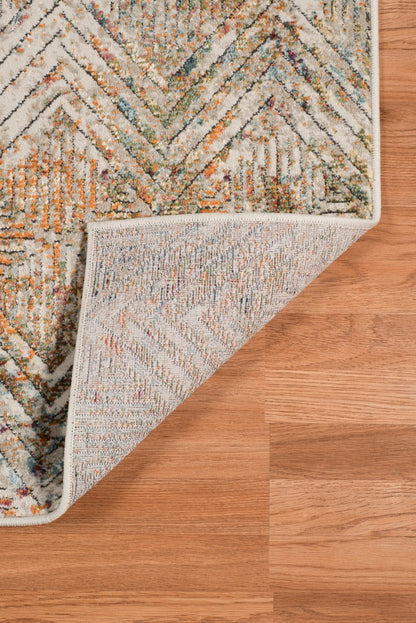 9' X 12' Orange And Ivory Geometric Power Loom Stain Resistant Area Rug