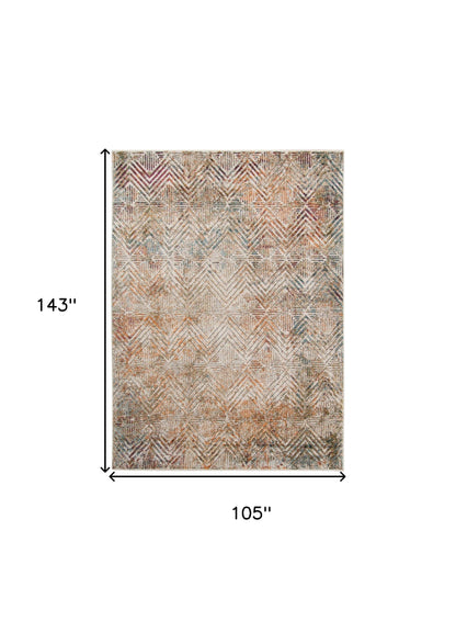 9' X 12' Orange And Ivory Geometric Power Loom Stain Resistant Area Rug