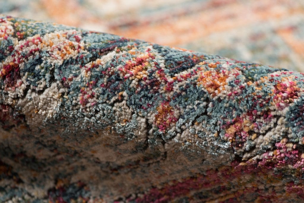 9' X 12' Blue Orange And Ivory Oriental Stain Resistant Area Rug