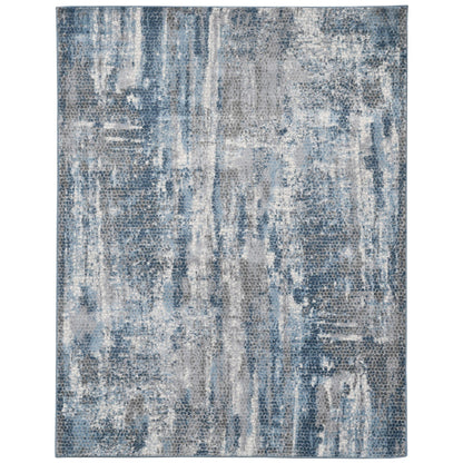 9' X 12' Blue Ivory And Gray Abstract Area Rug