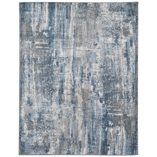 9' X 12' Blue Ivory And Gray Abstract Area Rug