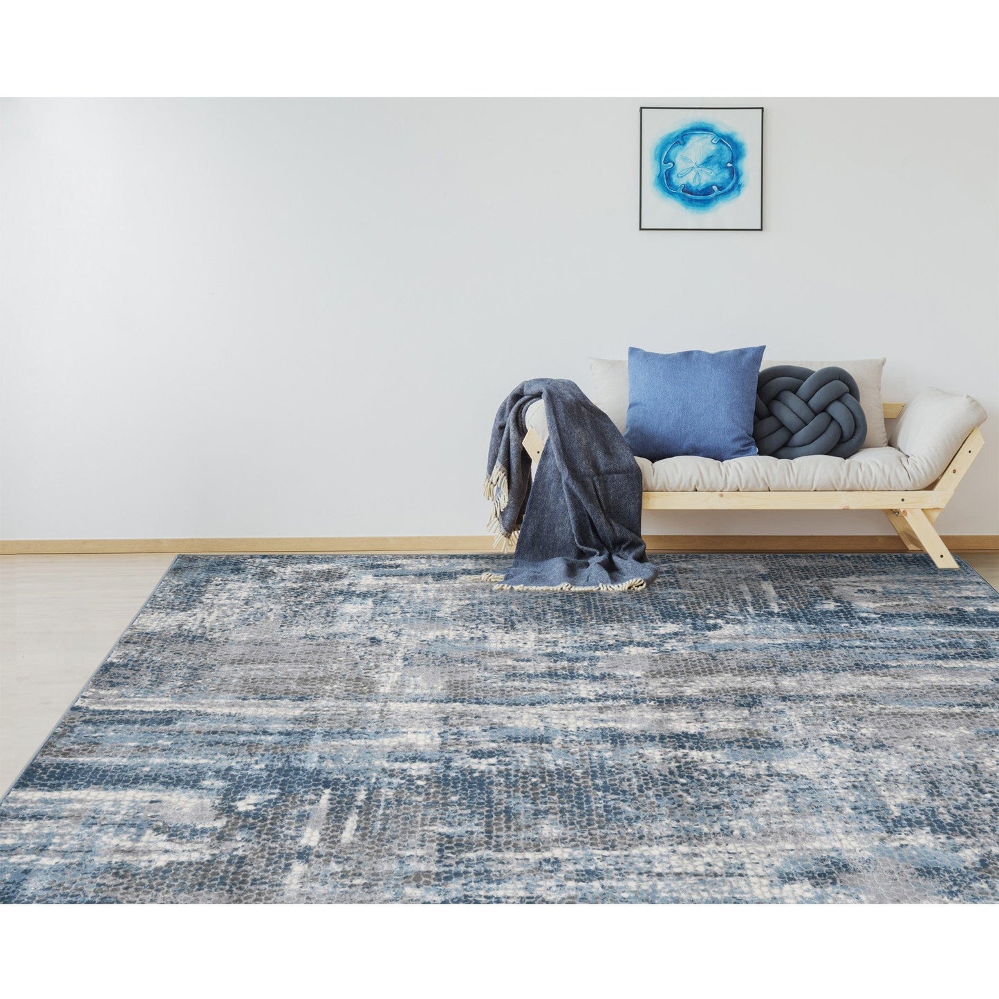 9' X 12' Blue Ivory And Gray Abstract Area Rug
