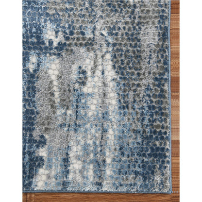 9' X 12' Blue Ivory And Gray Abstract Area Rug