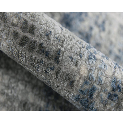 9' X 12' Blue Ivory And Gray Abstract Area Rug