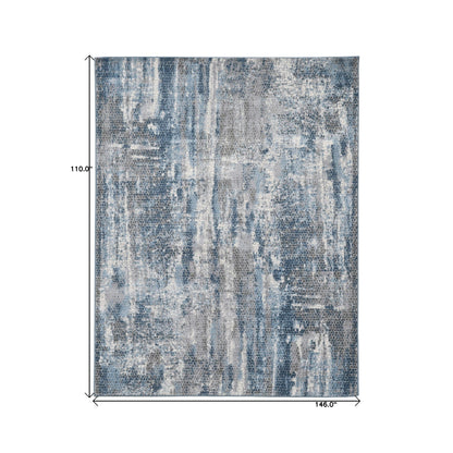 9' X 12' Blue Ivory And Gray Abstract Area Rug
