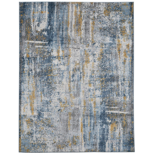 9' X 12' Ivory Blue And Gold Abstract Area Rug