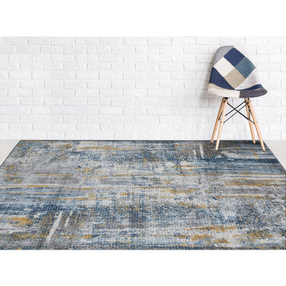 9' X 12' Ivory Blue And Gold Abstract Area Rug