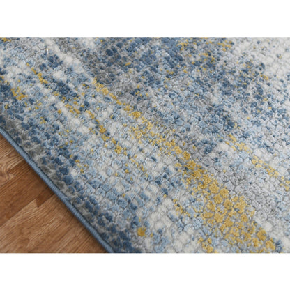 9' X 12' Ivory Blue And Gold Abstract Area Rug