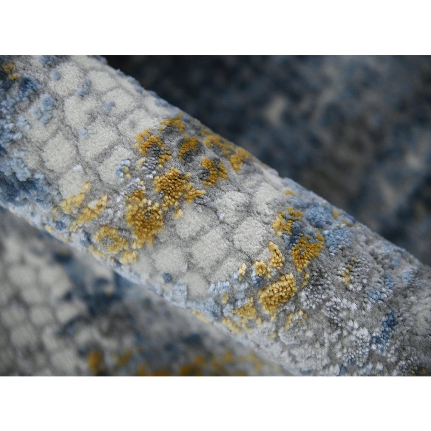 9' X 12' Ivory Blue And Gold Abstract Area Rug