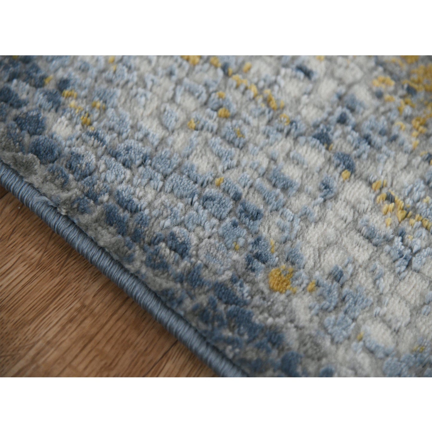 9' X 12' Ivory Blue And Gold Abstract Area Rug