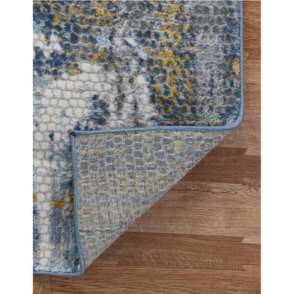 9' X 12' Ivory Blue And Gold Abstract Area Rug
