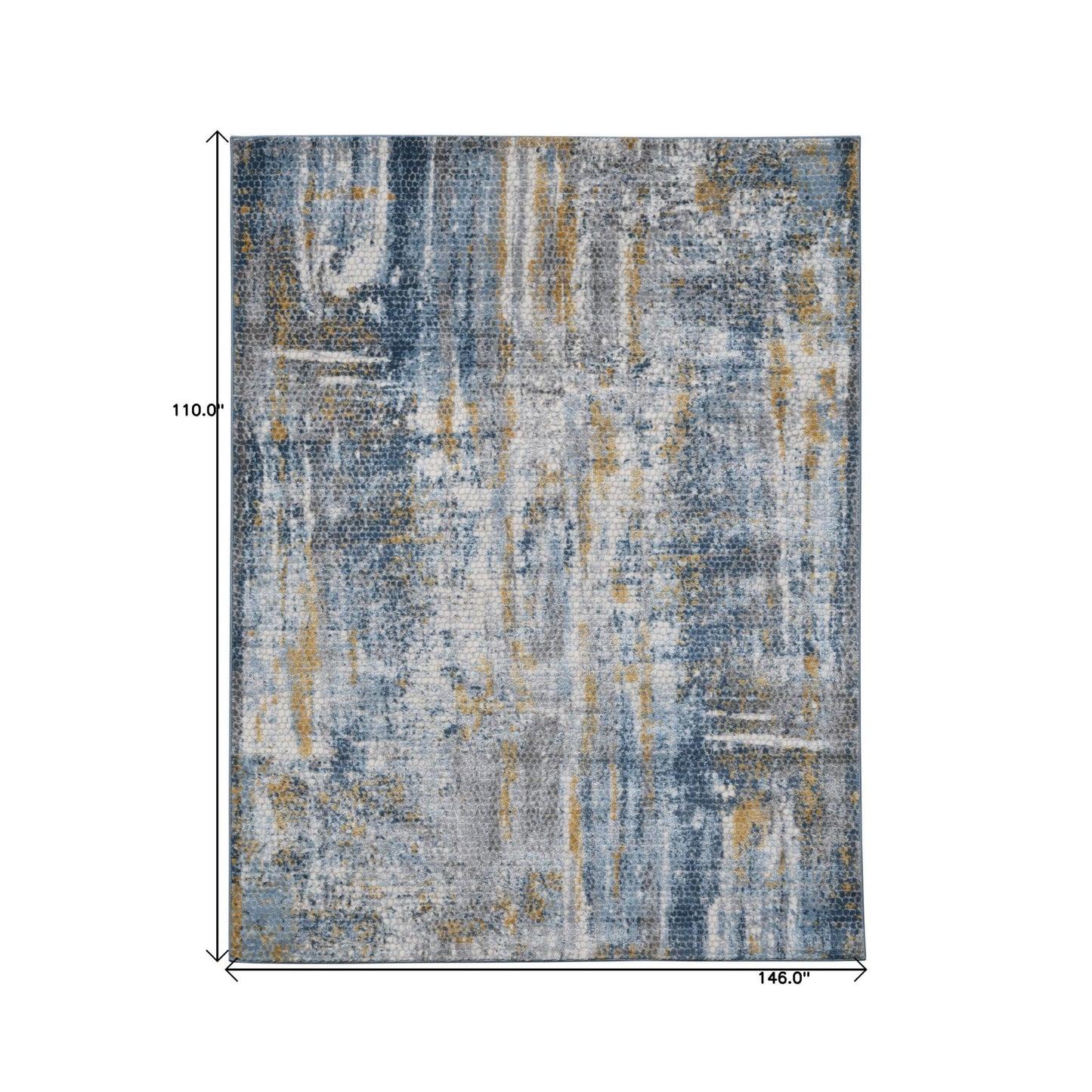 9' X 12' Ivory Blue And Gold Abstract Area Rug
