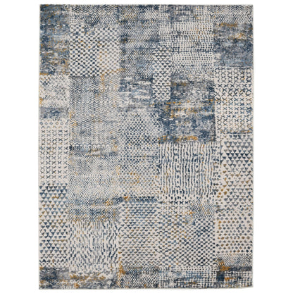 9' X 12' Ivory Blue And Gold Abstract Power Loom Area Rug