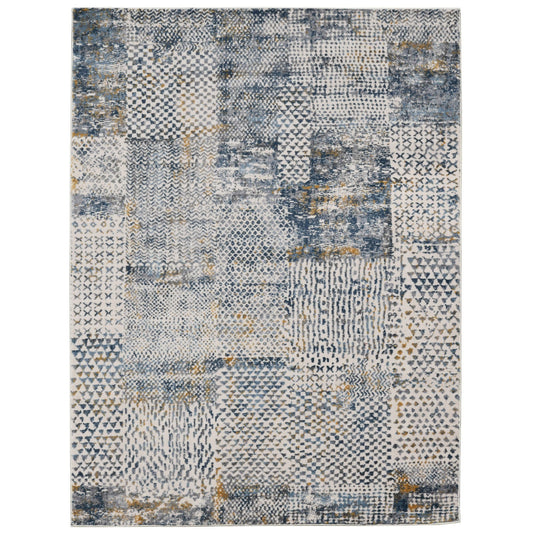 9' X 12' Ivory Blue And Gold Abstract Power Loom Area Rug