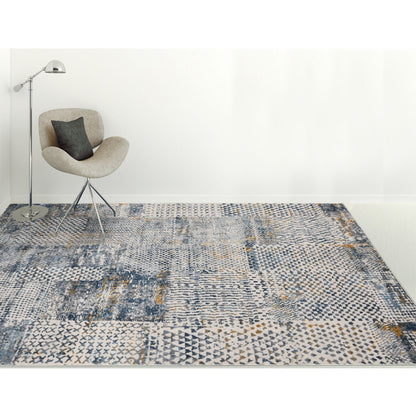 9' X 12' Ivory Blue And Gold Abstract Power Loom Area Rug