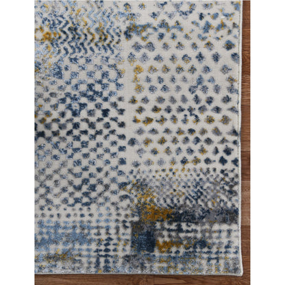 9' X 12' Ivory Blue And Gold Abstract Power Loom Area Rug