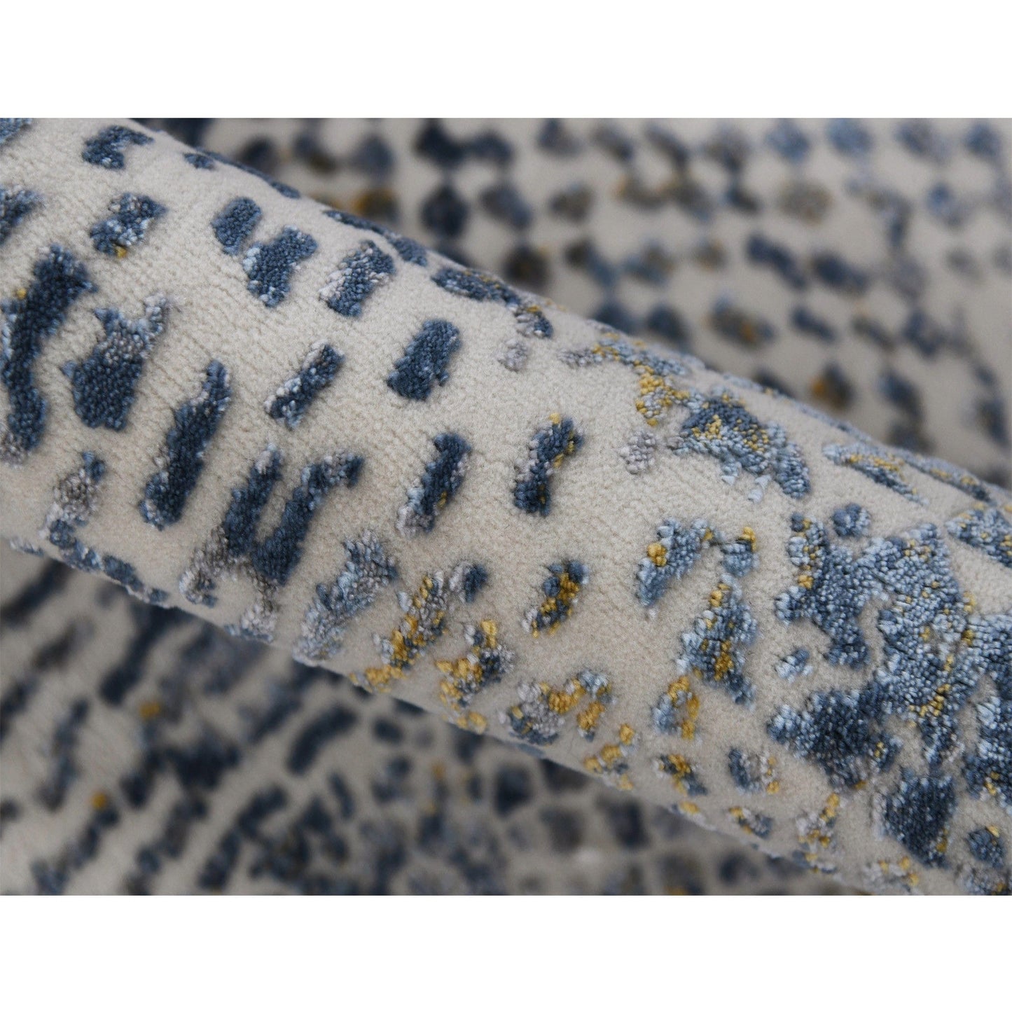 9' X 12' Ivory Blue And Gold Abstract Power Loom Area Rug