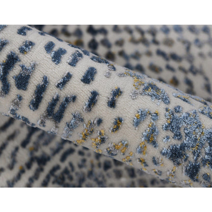 9' X 12' Ivory Blue And Gold Abstract Power Loom Area Rug