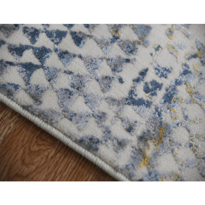 9' X 12' Ivory Blue And Gold Abstract Power Loom Area Rug