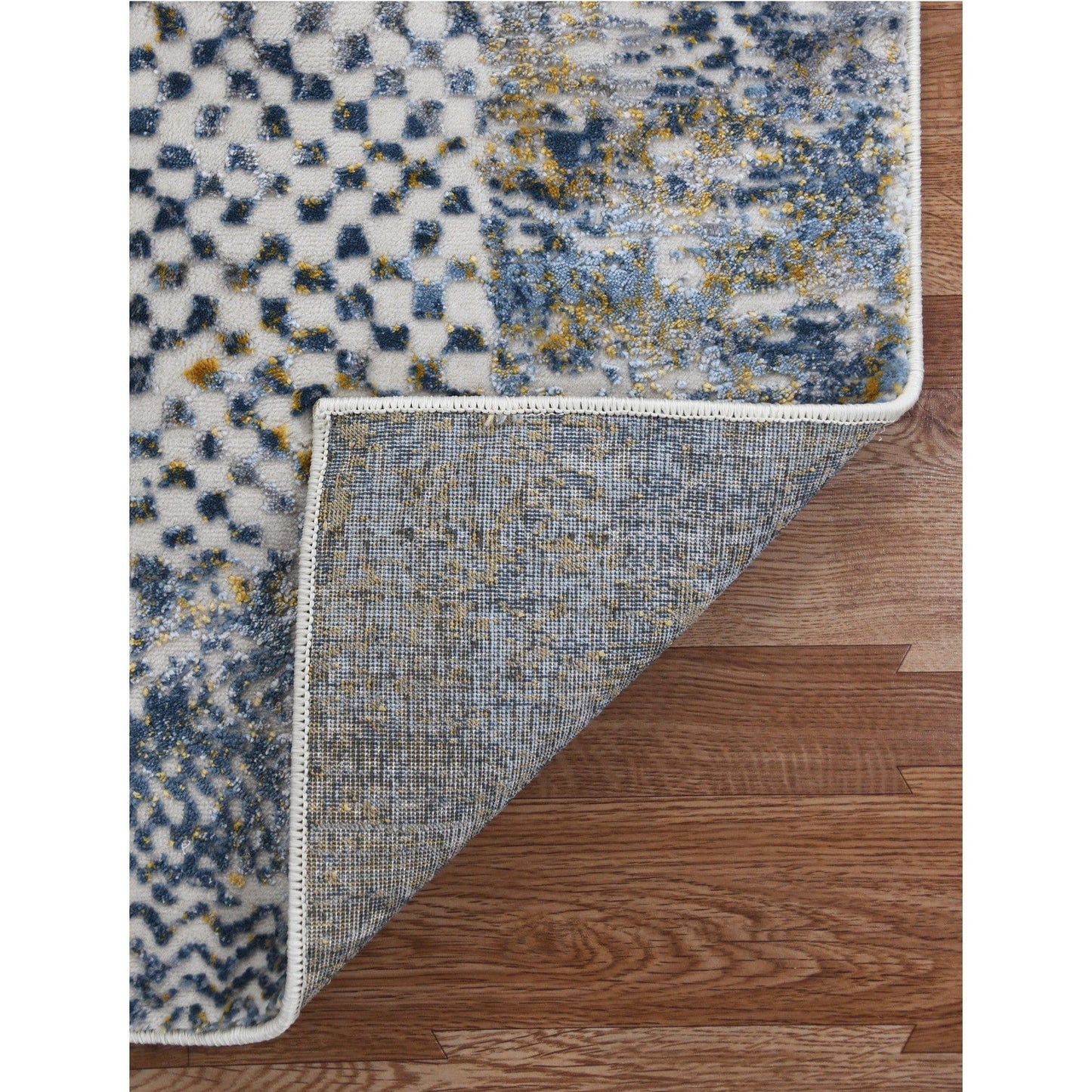 9' X 12' Ivory Blue And Gold Abstract Power Loom Area Rug