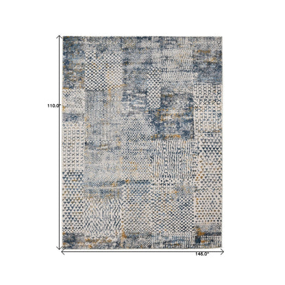 9' X 12' Ivory Blue And Gold Abstract Power Loom Area Rug