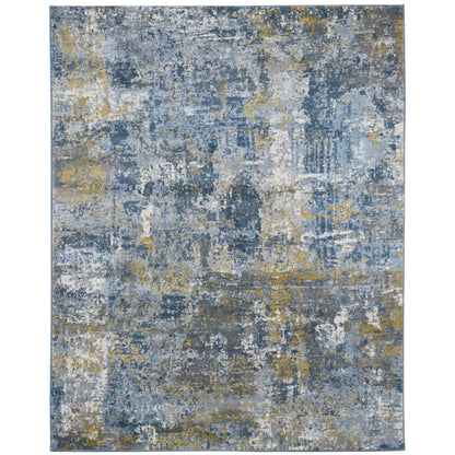 9' X 12' Gold Ivory And Blue Abstract Area Rug