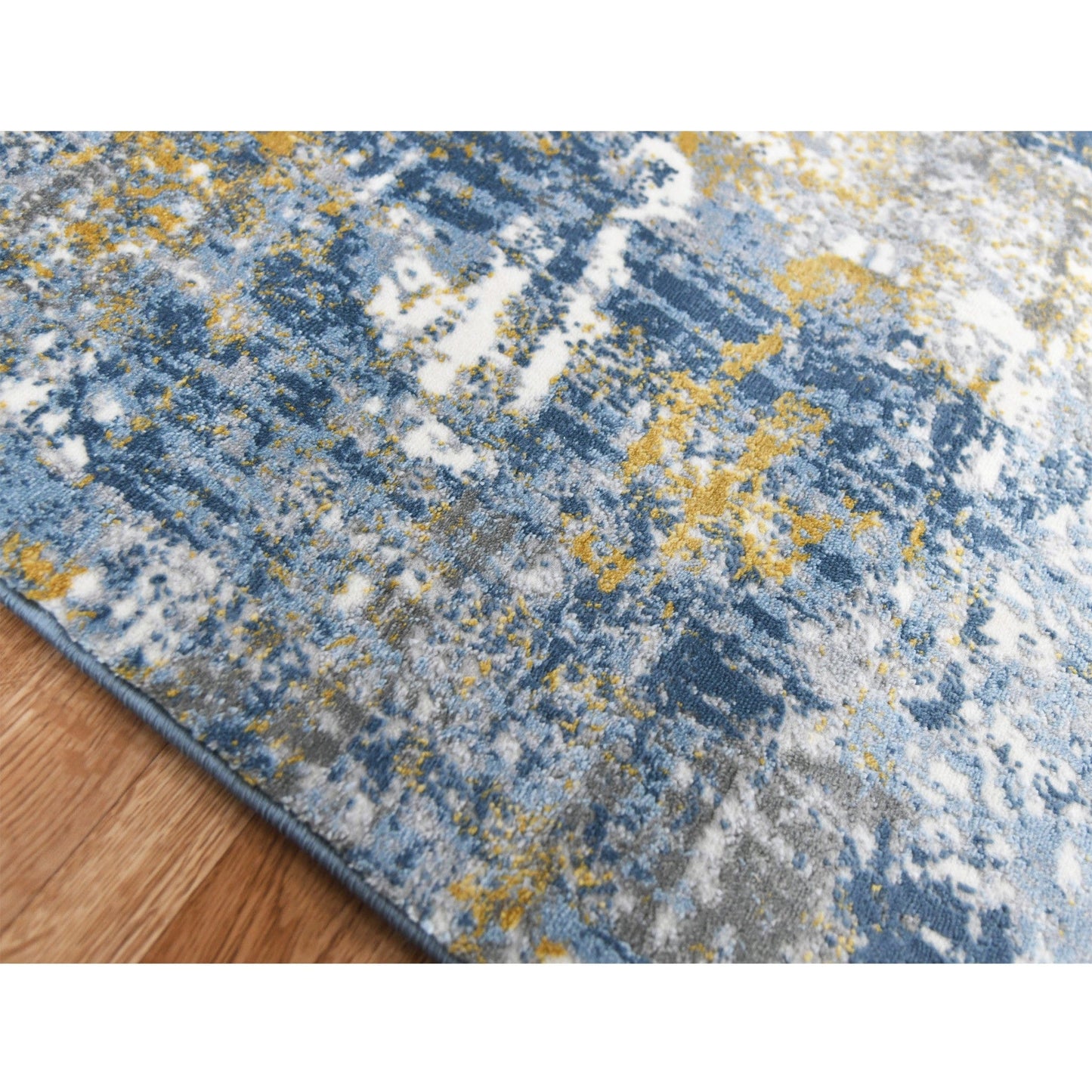 9' X 12' Gold Ivory And Blue Abstract Area Rug