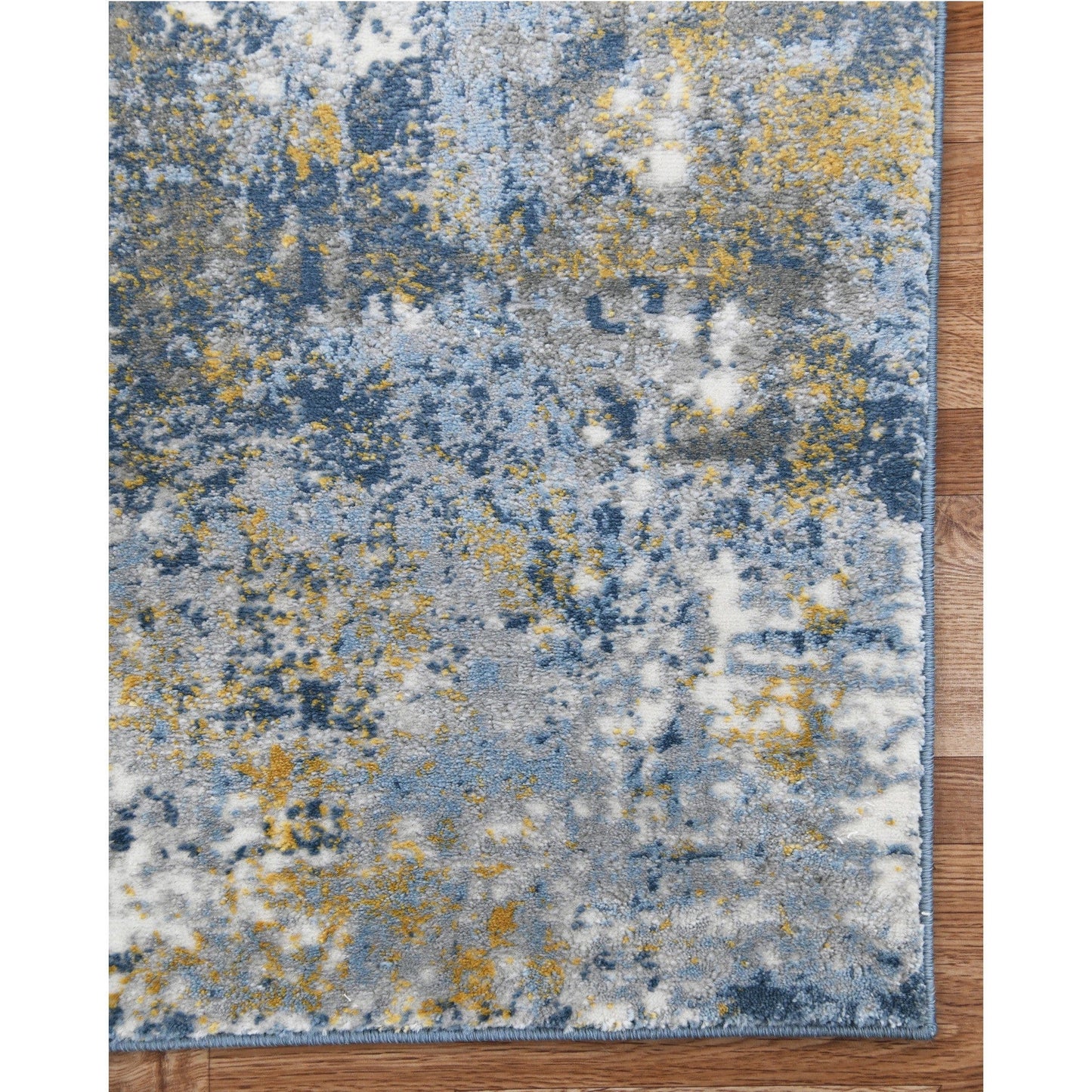 9' X 12' Gold Ivory And Blue Abstract Area Rug