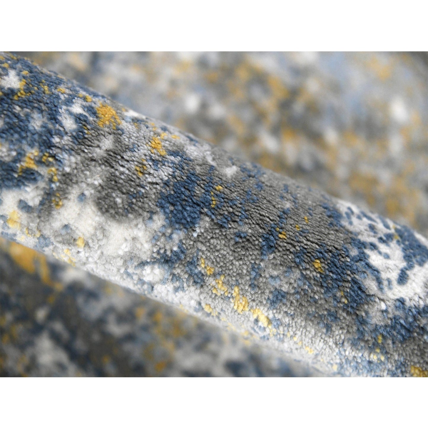 9' X 12' Gold Ivory And Blue Abstract Area Rug