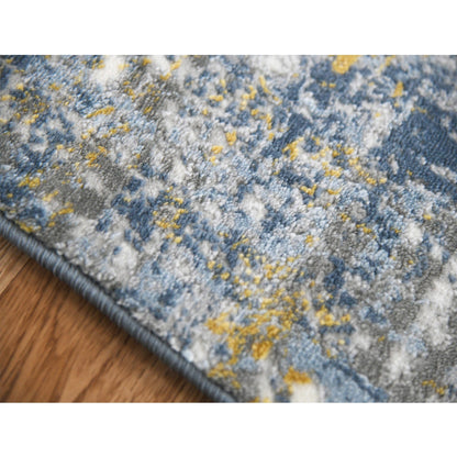 9' X 12' Gold Ivory And Blue Abstract Area Rug