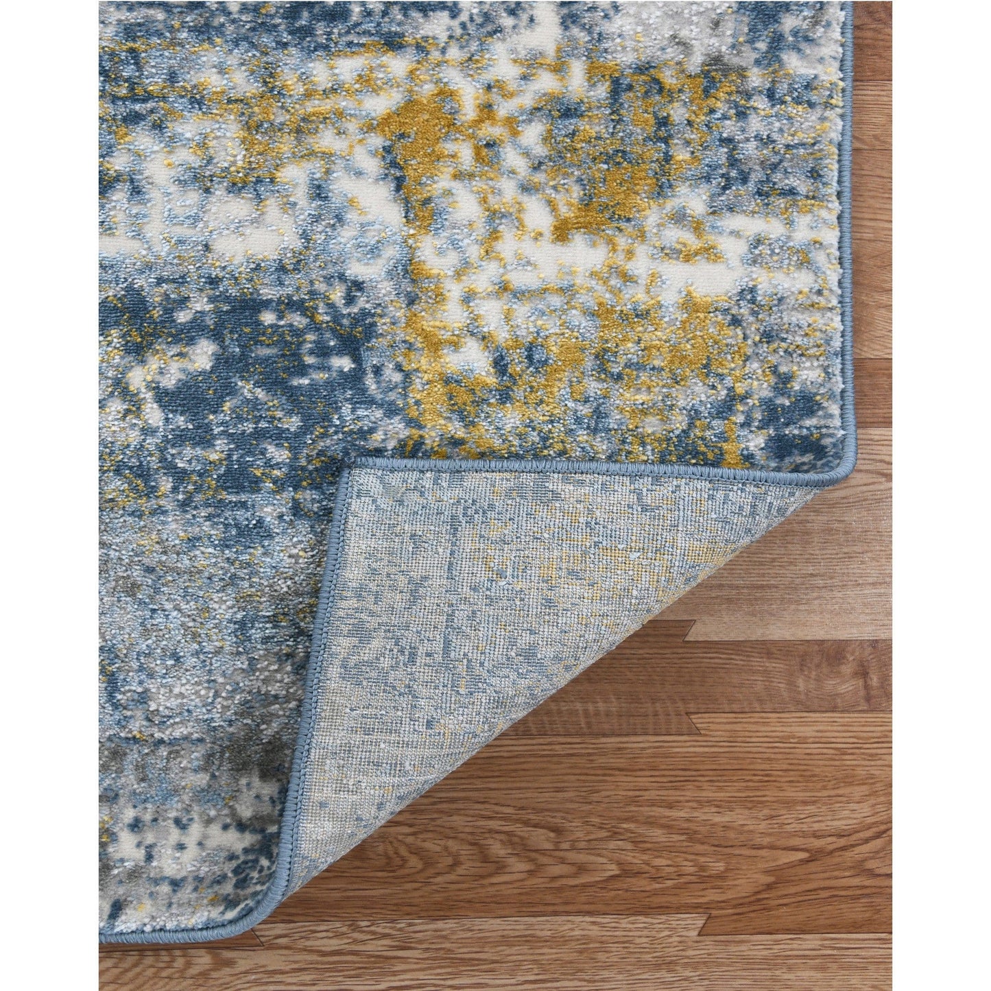 9' X 12' Gold Ivory And Blue Abstract Area Rug