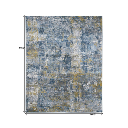 9' X 12' Gold Ivory And Blue Abstract Area Rug