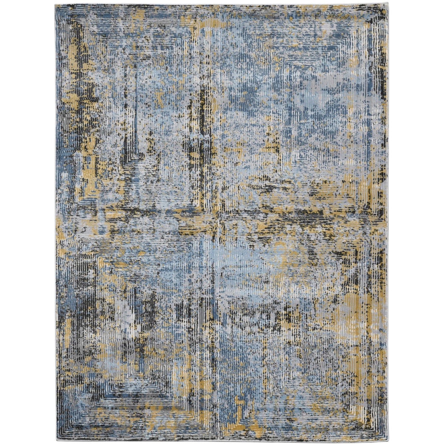 9' X 12' Gray Blue And Yellow Abstract Area Rug