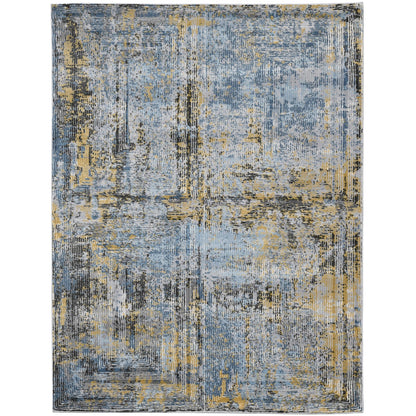 9' X 12' Gray Blue And Yellow Abstract Area Rug