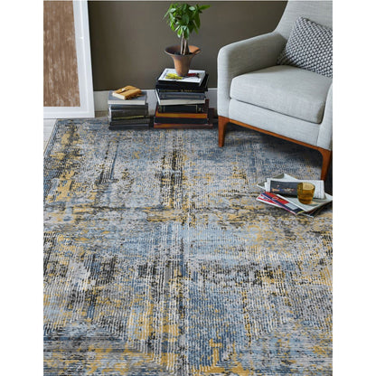 9' X 12' Gray Blue And Yellow Abstract Area Rug