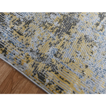 9' X 12' Gray Blue And Yellow Abstract Area Rug