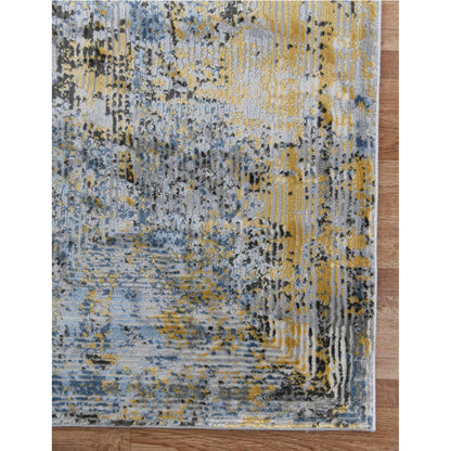 9' X 12' Gray Blue And Yellow Abstract Area Rug