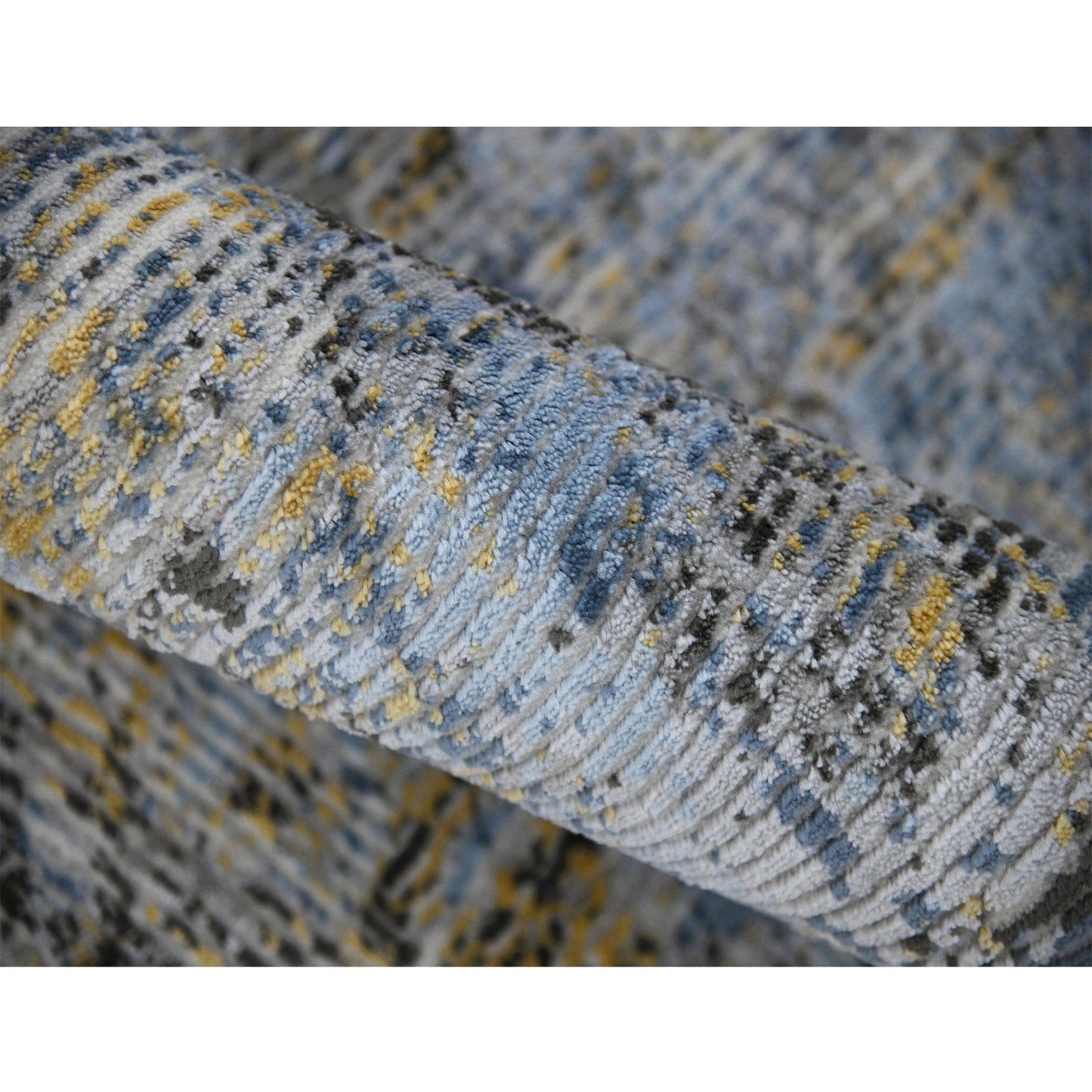 9' X 12' Gray Blue And Yellow Abstract Area Rug