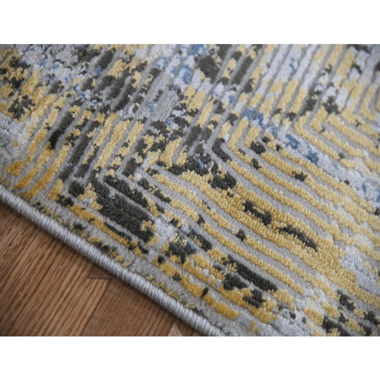 9' X 12' Gray Blue And Yellow Abstract Area Rug