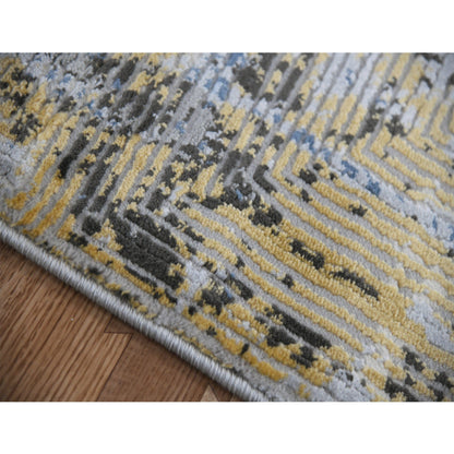 9' X 12' Gray Blue And Yellow Abstract Area Rug