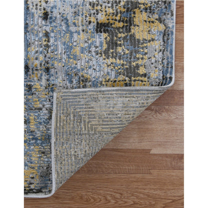 9' X 12' Gray Blue And Yellow Abstract Area Rug