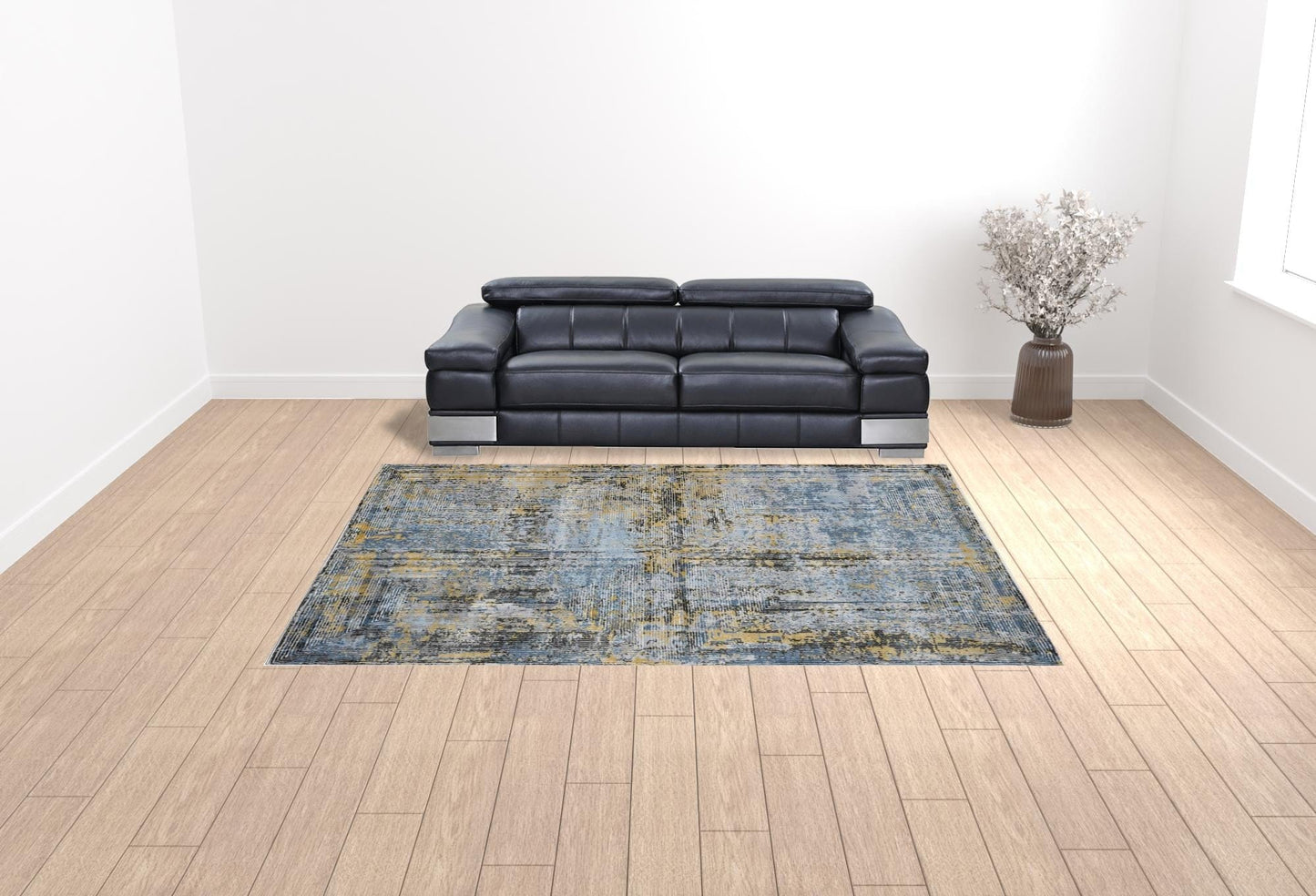 9' X 12' Gray Blue And Yellow Abstract Area Rug